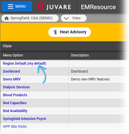 EMResource View my defauft view selections